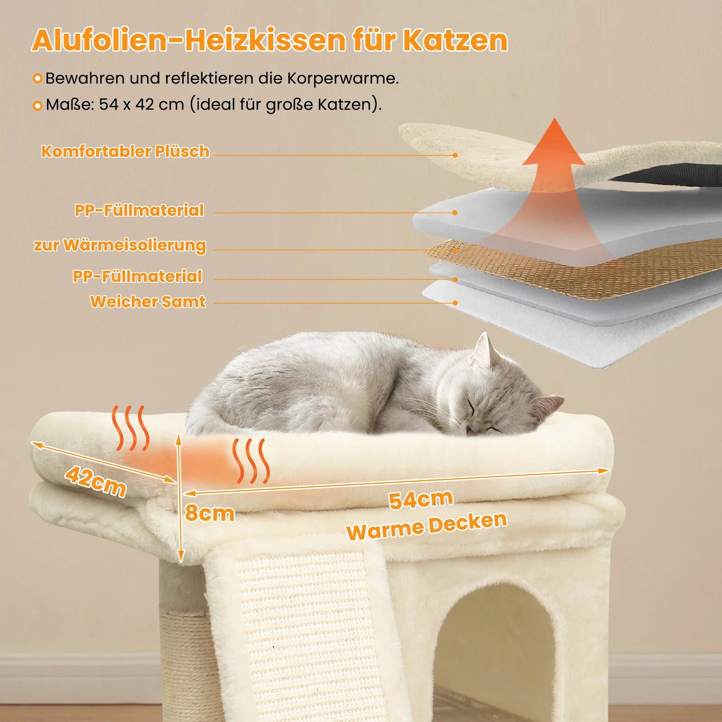 Kratzbaum 60 cm mit Katzenhöhle & Kratzrampe – Stabiler Katzenturm für große Katzen