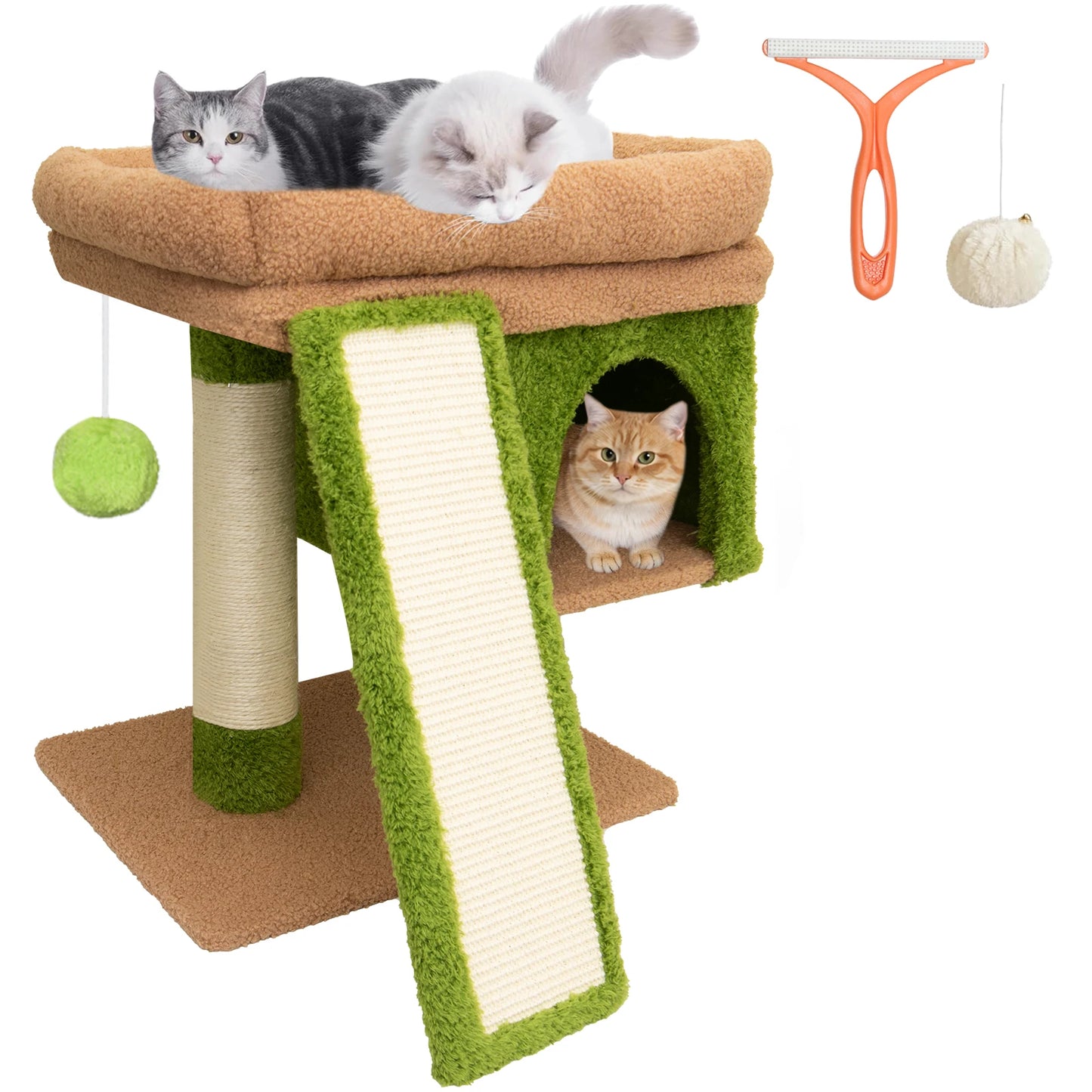 Kratzbaum 60 cm mit Katzenhöhle & Kratzrampe – Stabiler Katzenturm für große Katzen