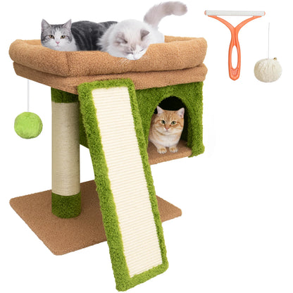 Kratzbaum 60 cm mit Katzenhöhle & Kratzrampe – Stabiler Katzenturm für große Katzen