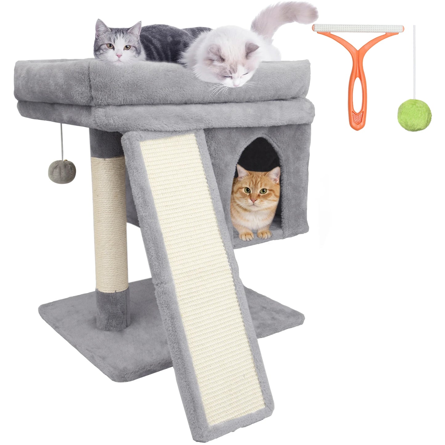 Kratzbaum 60 cm mit Katzenhöhle & Kratzrampe – Stabiler Katzenturm für große Katzen