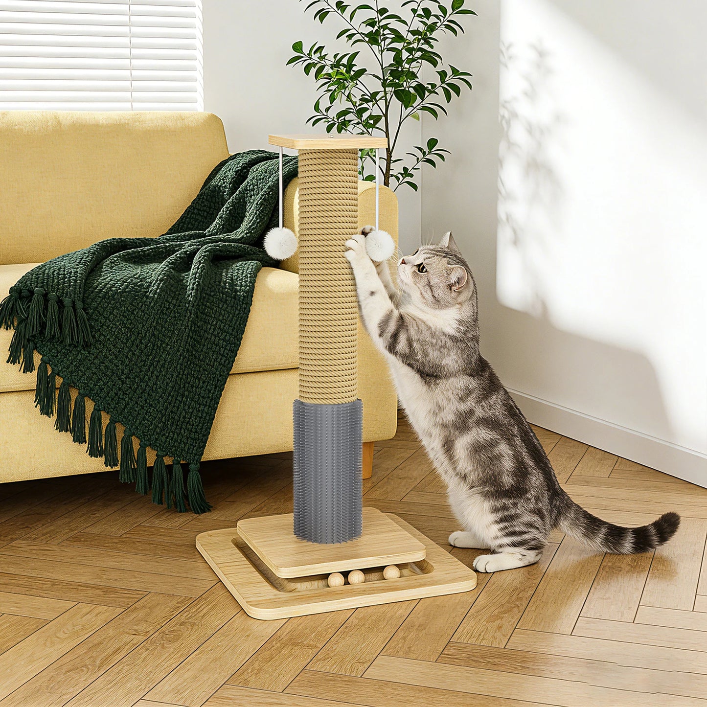 3-in-1 Katzen-Kratzbaum mit Kletterturm & Spielball – stabil, platzsparend, aus Natursisal