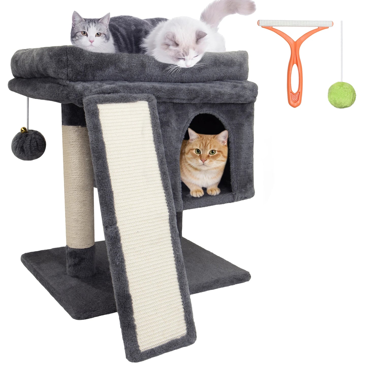Kratzbaum 60 cm mit Katzenhöhle & Kratzrampe – Stabiler Katzenturm für große Katzen