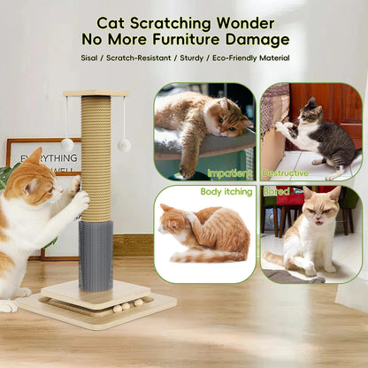 3-in-1 Katzen-Kratzbaum mit Kletterturm & Spielball – stabil, platzsparend, aus Natursisal