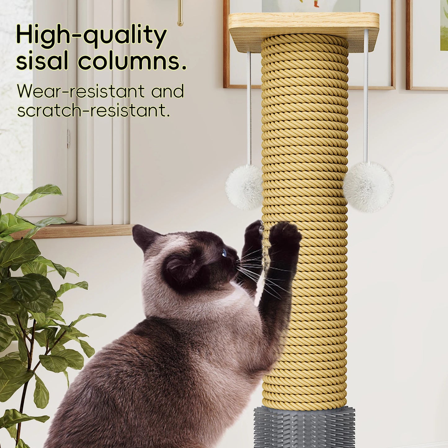 3-in-1 Katzen-Kratzbaum mit Kletterturm & Spielball – stabil, platzsparend, aus Natursisal