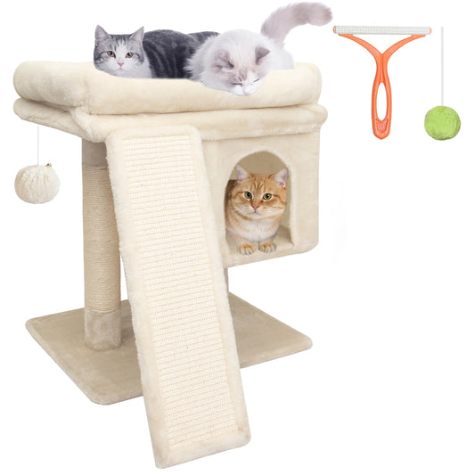 Kratzbaum 60 cm mit Katzenhöhle & Kratzrampe – Stabiler Katzenturm für große Katzen