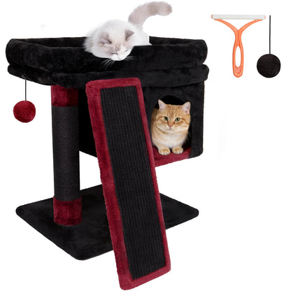 Kratzbaum 60 cm mit Katzenhöhle & Kratzrampe – Stabiler Katzenturm für große Katzen