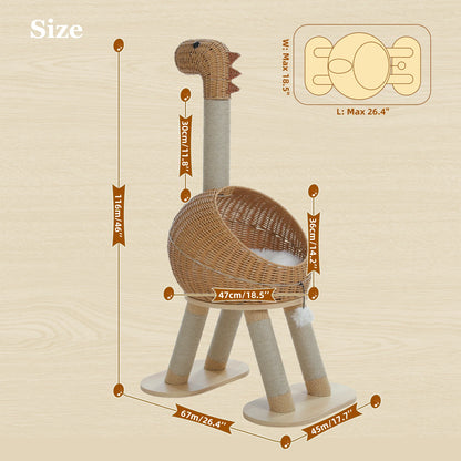 Dinosaurier Kratzbaum – Rattan Katzenturm mit Sisal & Katzenhöhle