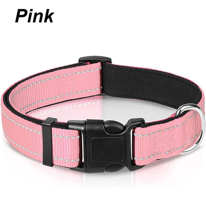 Reflektierendes Hundehalsband – gepolstert mit Neopren, verstellbar, mit Doppel-D-Ring