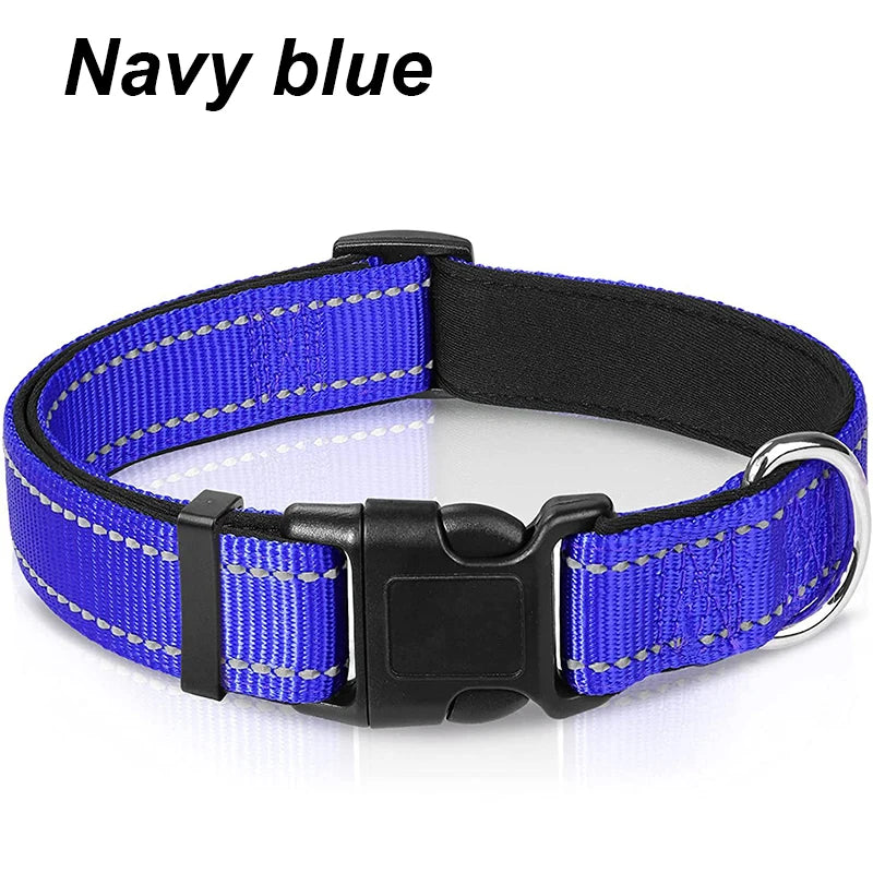 Reflektierendes Hundehalsband – gepolstert mit Neopren, verstellbar, mit Doppel-D-Ring