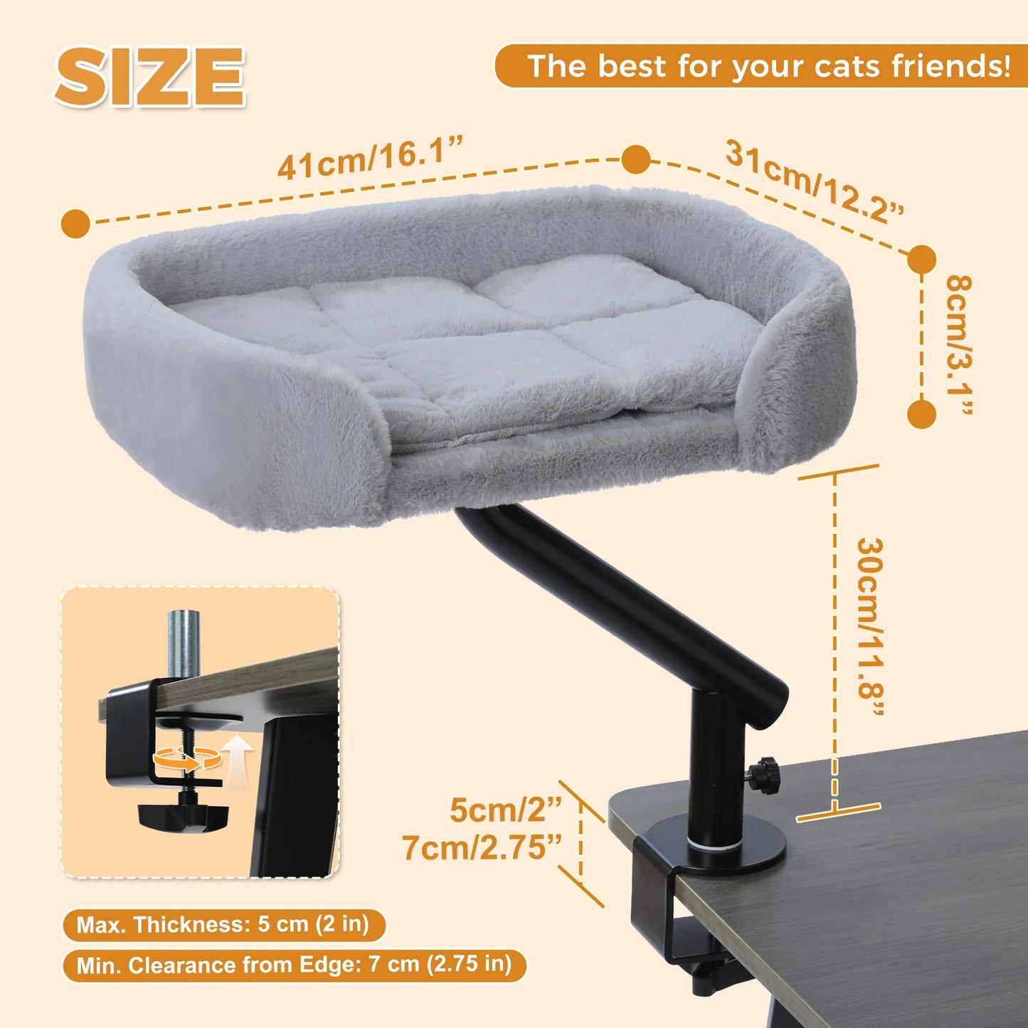 Katzenbett für den Schreibtisch – 360° drehbar, mit stabiler Klemmhalterung, bis 22 kg belastbar