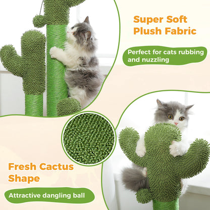 Kaktus-Katzenkratzbaum für Katzen im Innenbereich, hoher Katzenkratzbaum mit 3 Sisal-Kratzstangen, interaktives baumelndes Ball-Katzenspielzeug