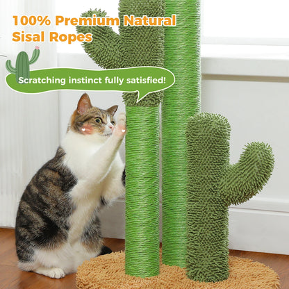 Kaktus-Katzenkratzbaum für Katzen im Innenbereich, hoher Katzenkratzbaum mit 3 Sisal-Kratzstangen, interaktives baumelndes Ball-Katzenspielzeug