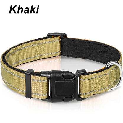 Reflektierendes Hundehalsband – gepolstert mit Neopren, verstellbar, mit Doppel-D-Ring