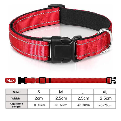 Reflektierendes Hundehalsband – gepolstert mit Neopren, verstellbar, mit Doppel-D-Ring