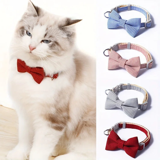 Katzenhalsband mit Schleife & Glöckchen | Verstellbar | 14 Farben