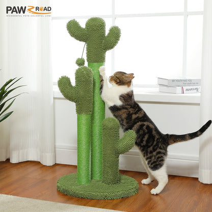 Kaktus-Katzenkratzbaum für Katzen im Innenbereich, hoher Katzenkratzbaum mit 3 Sisal-Kratzstangen, interaktives baumelndes Ball-Katzenspielzeug